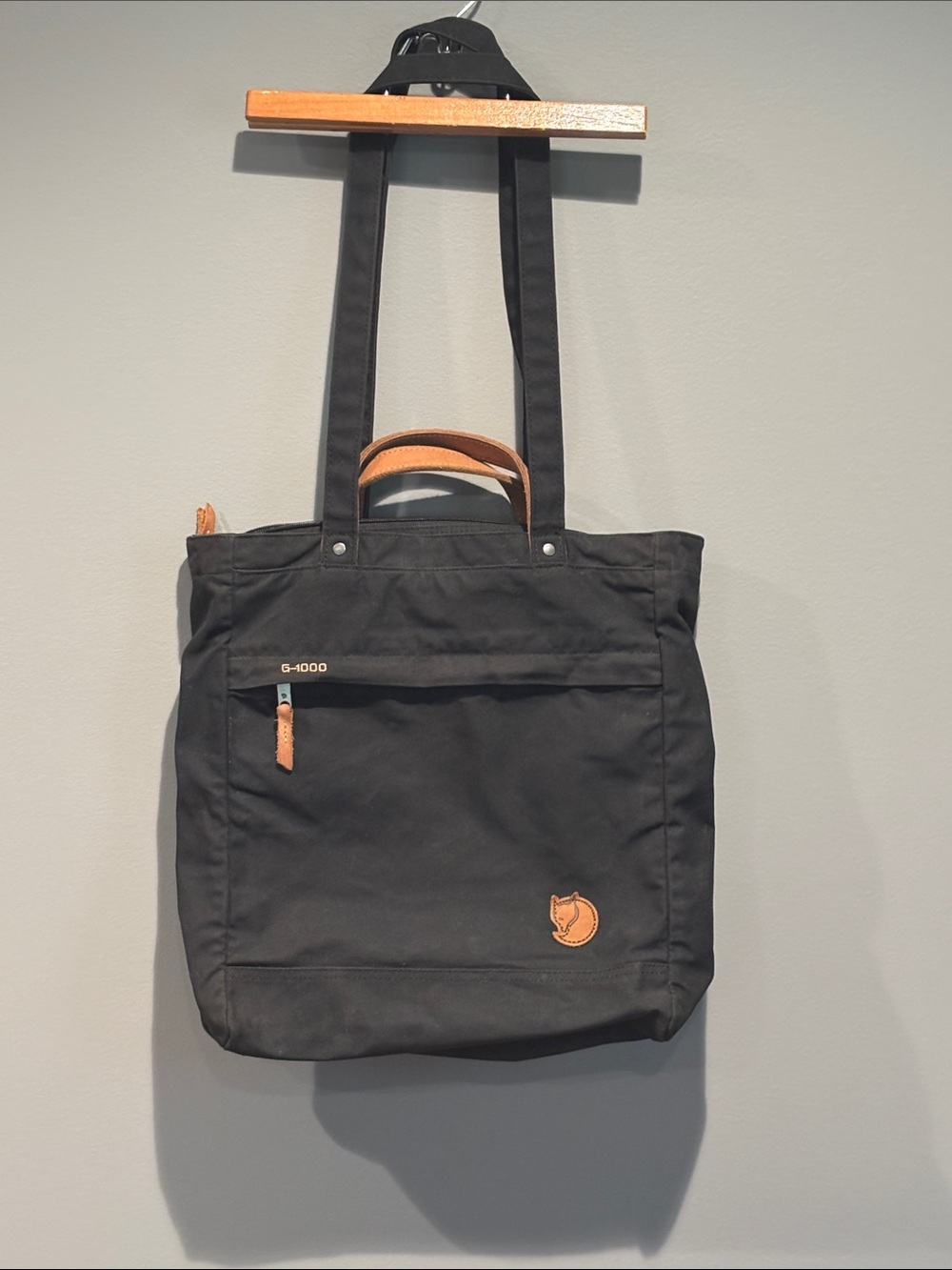 Fjallraven Black G-1000 Tote with Tan Leather Accents